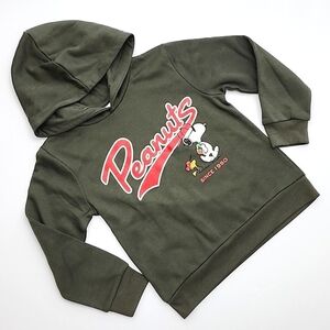 Peanuts Youth's Pullover Hoodie Green Snoopy & Woodstock Print S
